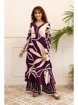 Autumnlane - Women Purple Printed Kurta with Palazzo