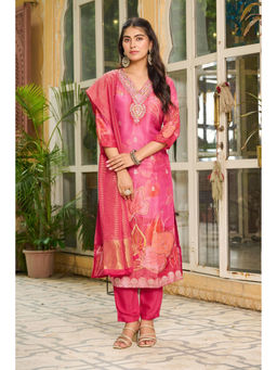 Autumnlane - Women Pink Floral Kurta with Pant & Dupatta