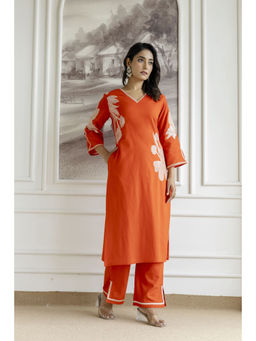 Autumnlane - Women Orange Floral Kurta with Pant