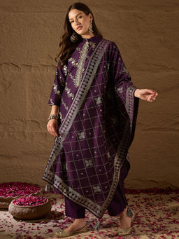 Vaamsi - Women Purple Floral Kurta with Pant & Dupatta