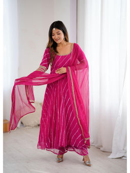 Rangpur - Women Pink Printed Anarkali Kurta with Palazzo with Dupatta