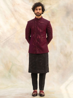 Jatin Malik - Wine Fractal Bandhgala (Set of 3)