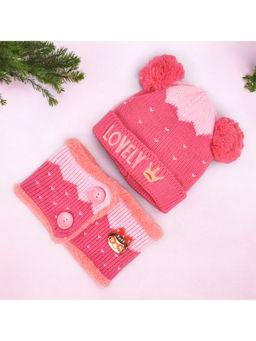 Yellow Bee - Pink Lovely Embroidered Cap and Scarf (Set of 2)