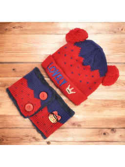 Yellow Bee - Red Lovely Embroidered Cap and Scarf (Set of 2)