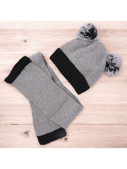 Yellow Bee - Grey Cap with Pom Pom & Scarf (Set of 2)