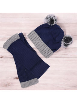 Yellow Bee - Navy Blue Cap with Pom Pom & Scarf (Set of 2)