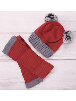 Yellow Bee - Maroon Cap with Pom Pom & Scarf (Set of 2)