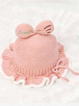 Yellow Bee - Pink Knitted Cloche with Bow Cap