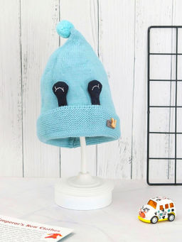 Yellow Bee - Blue Solid Eye Applique Beanie Cap