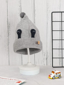 Yellow Bee - Grey Solid Eye Applique Beanie Cap