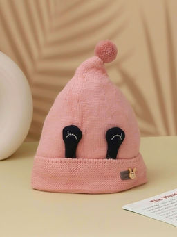 Yellow Bee - Pink Solid Eye Applique Beanie Cap