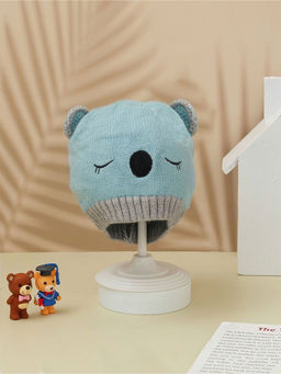 Yellow Bee - Blue Solid Knitted Teddy Ears Beanie Cap