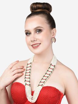 Zaveri Pearls - Multicolor Meenakari Peacock Pearls Necklace & Earring Set-ZPFK14692
