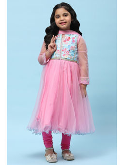 Biba - Nylon Printed Anarkali Kurta Churidar with Dupatta and Jacket (Set of 4)