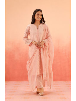 DOHR INDIA - Maira Pink Schiffli Embroidered Kurta with Pant and Dupatta (Set of 3)