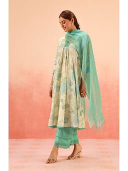 DOHR INDIA - Avni Green Floral Printed Kurta with Pant and Dupatta (Set of 3)