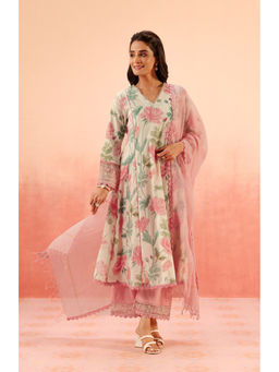 DOHR INDIA - Anaya Pink Floral Printed Kurta with Palazzo and Dupatta (Set of 3)