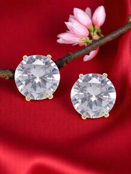 OOMPH - White Gold Tone Round Solitaire Cubic Zirconia Office-Wear Fashion Ear Stud Earrings