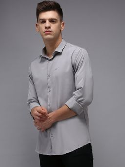 SHOWOFF - Men Grey Collar Neck Solid Classic Fit Shirt