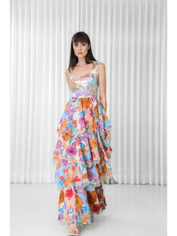 MANDIRA WIRK - Hibiscus Printed Layered Dress