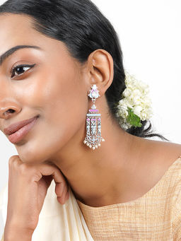 Teejh - Heemal Pink and Blue Silver Oxidised Earring