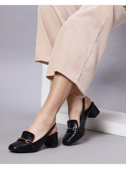 T.ELEVEN - Women Black Block Pointed Toe & Stylish Buckle Heels