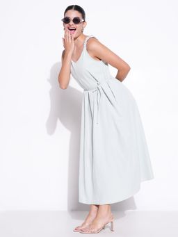 SHOWOFF - Green Solid A-Line Dress with Belt (Set of 2)