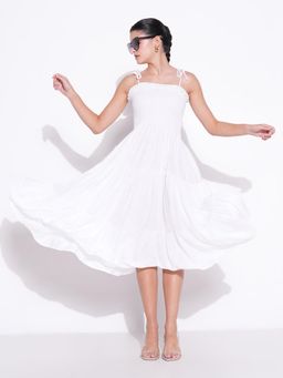 SHOWOFF - White Solid Flared Dress