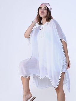 SHOWOFF - White Embroidered Regular Dress with Inner (Set of 2)