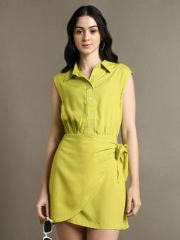 DL WOMAN - Green Solid Slim Dress