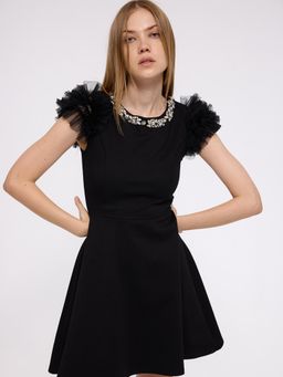 Cover Story - Black Embellished A-Line Dress