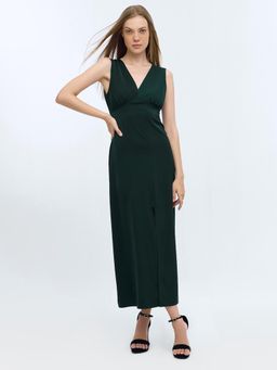 Cover Story - Green Solid A-Line Dress