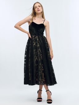 Cover Story - Black Floral Flared Dress