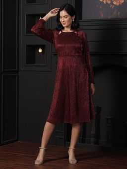 SALT Attire - Red Self Design A-Line Dress