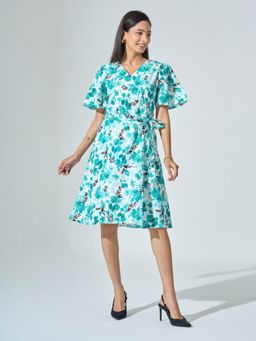 SALT Attire - Green Floral Regular Dress with Belt (Set of 2)