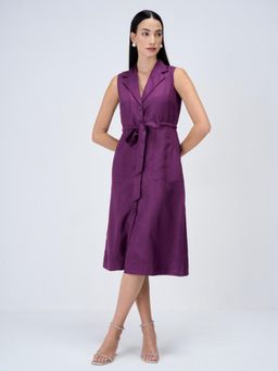SALT Attire - Purple Solid Regular Dress with Belt (Set of 2)