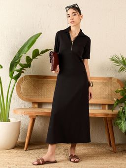 Uptownie Lite - Black Solid A-Line Dress