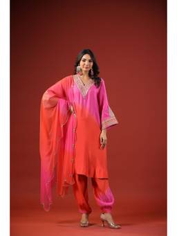 Kisakshi Jaipur - Multi-Color Ombre Kurta with Salwar and Dupatta