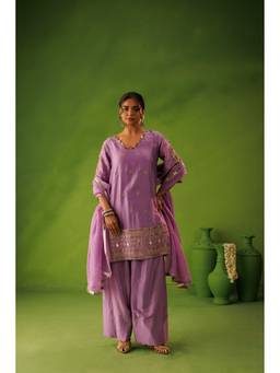 Kisakshi Jaipur - Purple A-Line Mirror Work Farshi Salwar With Kurta And Dupatta