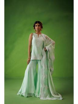Kisakshi Jaipur - Mint Green Flared Sharara With Kurta And Dupatta