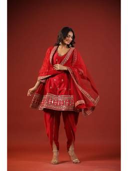 Kisakshi Jaipur - Rustic Red A-Line Kurta With Dhoti Pant And Dupatta