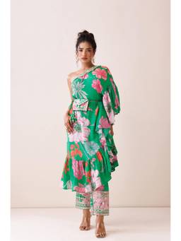 Kisakshi Jaipur - Green One-Shoulder Co-Ord Set