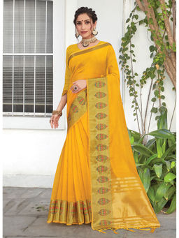 Sangam Prints - Yellow Siroski Work Traditional Tassle Saree with Unstitched Blouse