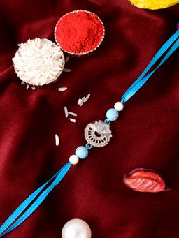 Shoshaa - Blue and Silver Bhai Rakhi with Roli Chawal (Set of 2)