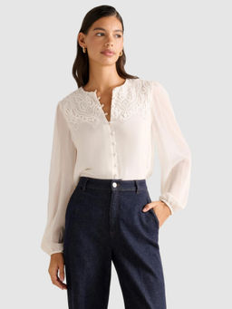 Forever New - White Zoe Lace Yoke Top
