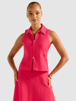 Forever New - Pink Felicity Zip Front Halter Top