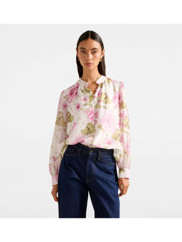 Forever New - White Simona Floral Print Trim Sleeve Top