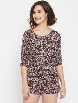 PURYS - Black Animal Print Three Fourth Sleeves Playsuit