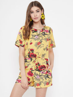 PURYS - Yellow Floral Printed Playsuit