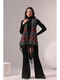 Zamour - Grey Woven Acrylic Relaxed Fit Shrug